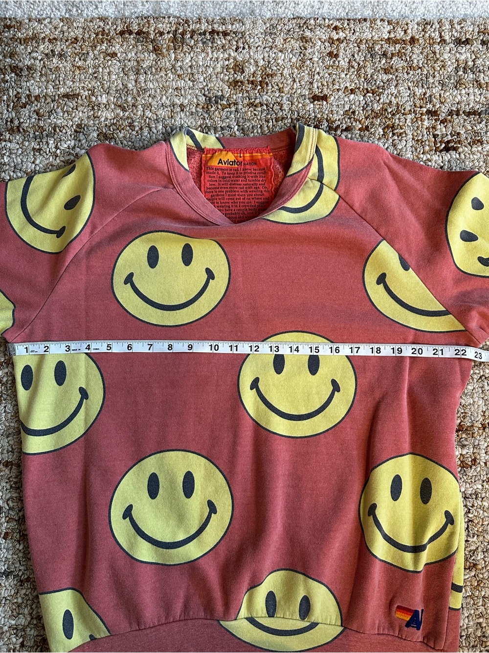 Aviator Nation Pink/Red Sweatshirt with Yellow Smiley Faces - Picture 4 of 5